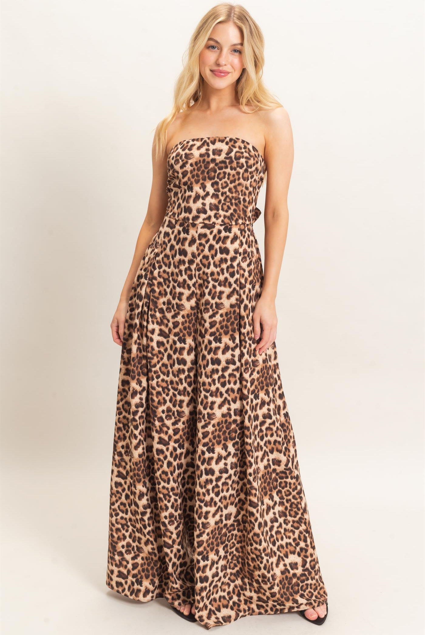Wholesale Leopard Print Strapless Jumpsuit Clothing HF26F208 BROWN HYFVE