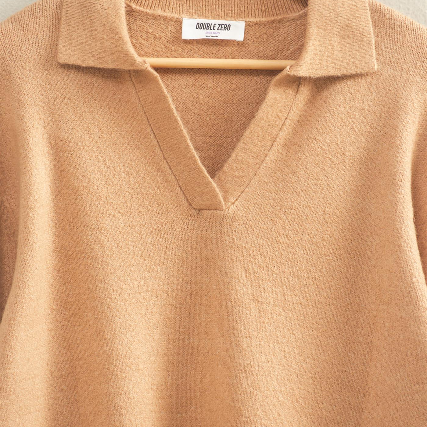 Wholesale Collared V Neck Sweater Sweaters DZ25C947 DARK TAUPE DOUBLE ZERO