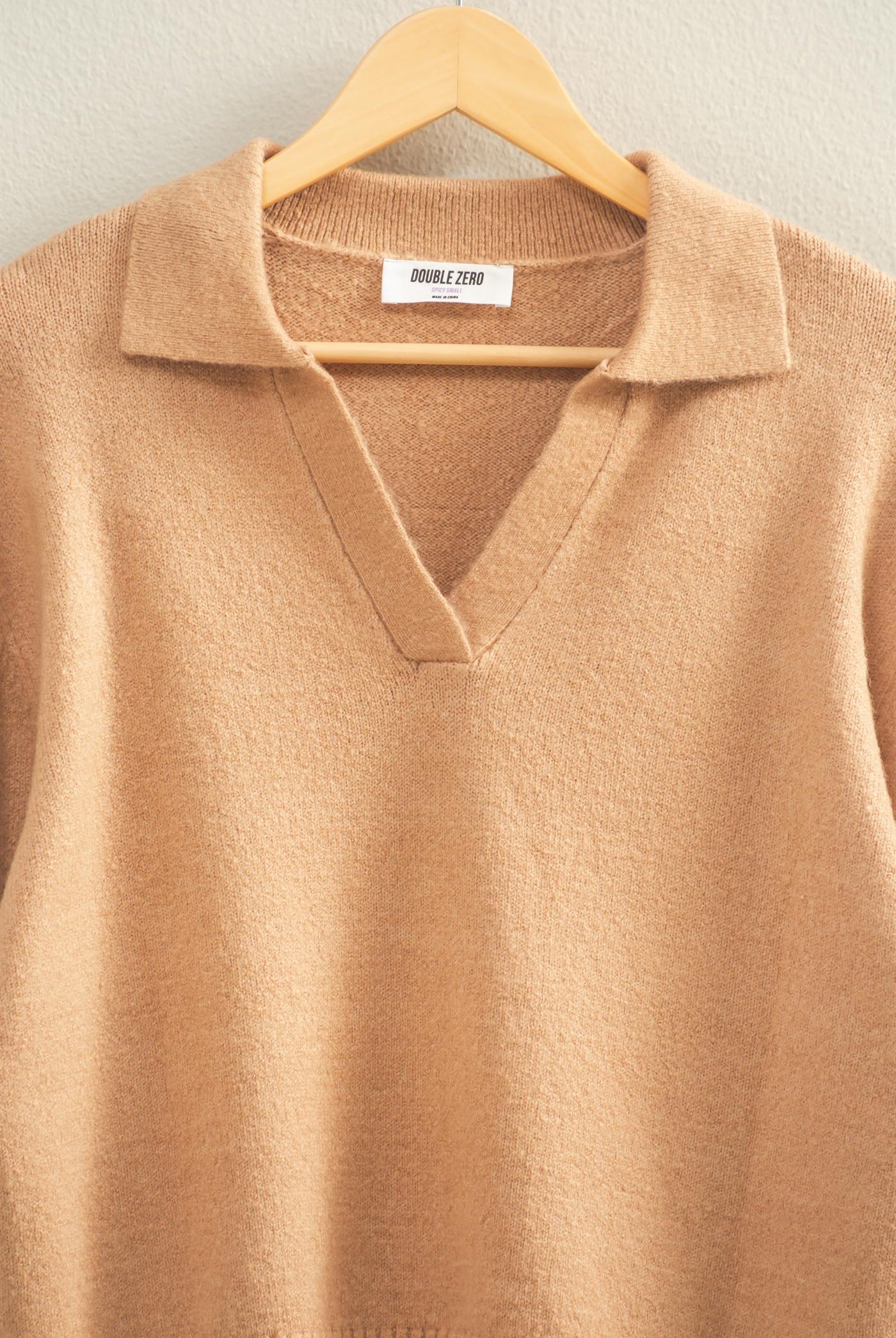 Wholesale Collared V Neck Sweater Sweaters DZ25C947 DARK TAUPE DOUBLE ZERO