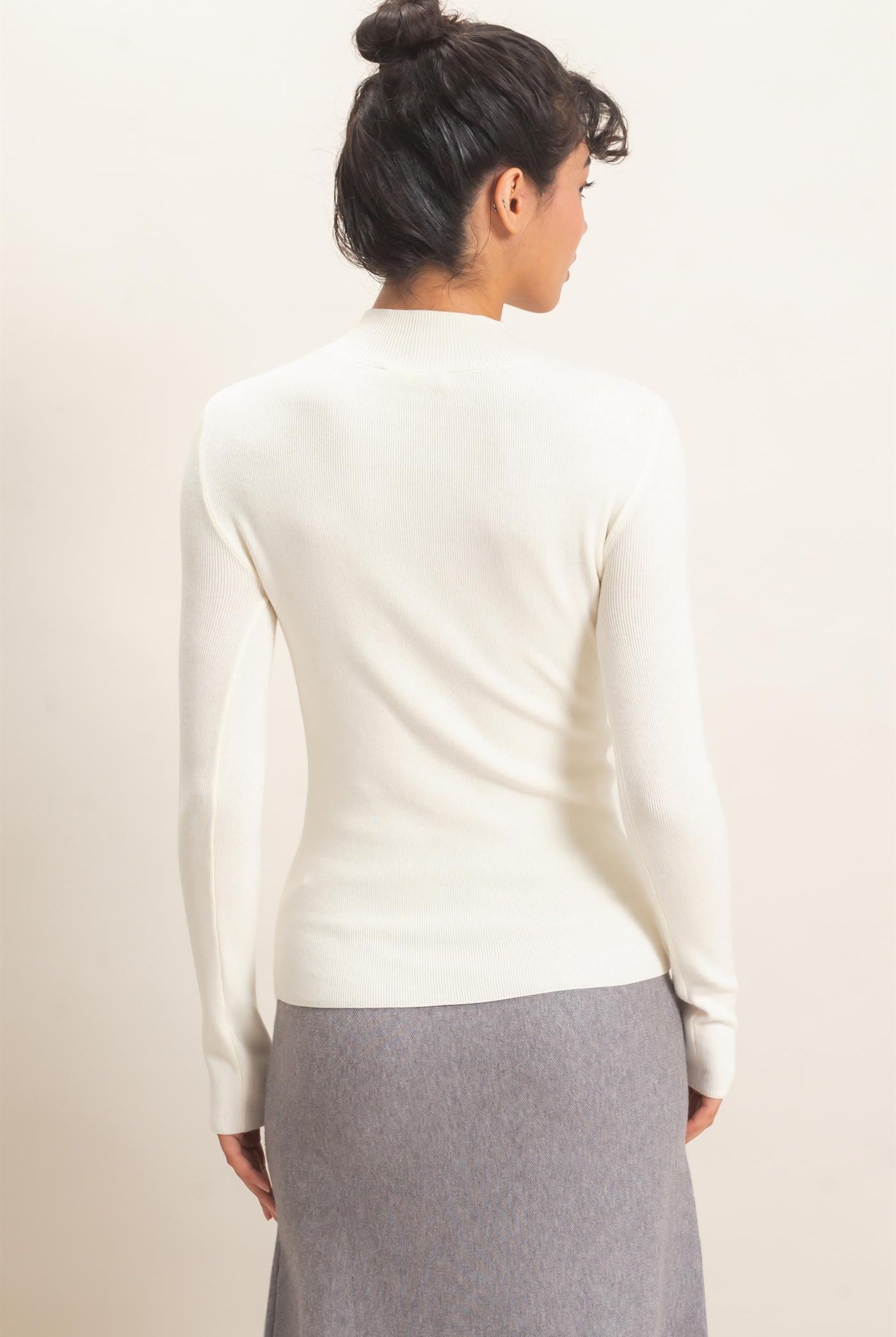 Wholesale Ribbed Mock Neck Long Sleeve Knit Top Clothing Tops DZ26F201 WHIP CREAM DOUBLE ZERO