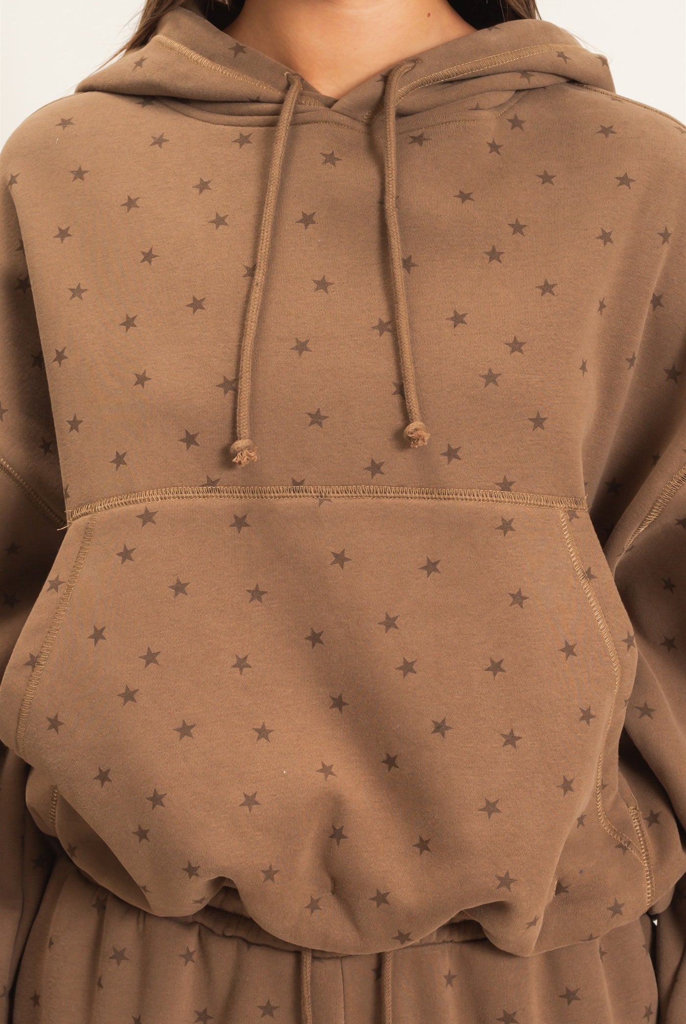 Wholesale Star Print Bubble Hoodie Hoodies DZ26C911 MOCHA DOUBLE ZERO