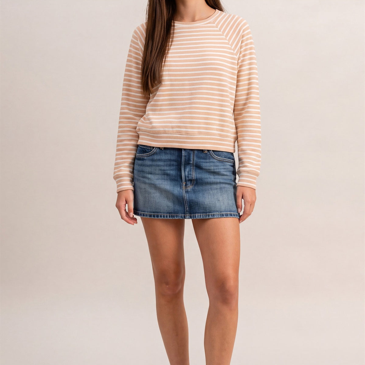 Wholesale Striped Waffle Knit Raglan Top Clothing Tops DZ26E450 SAND DOUBLE ZERO