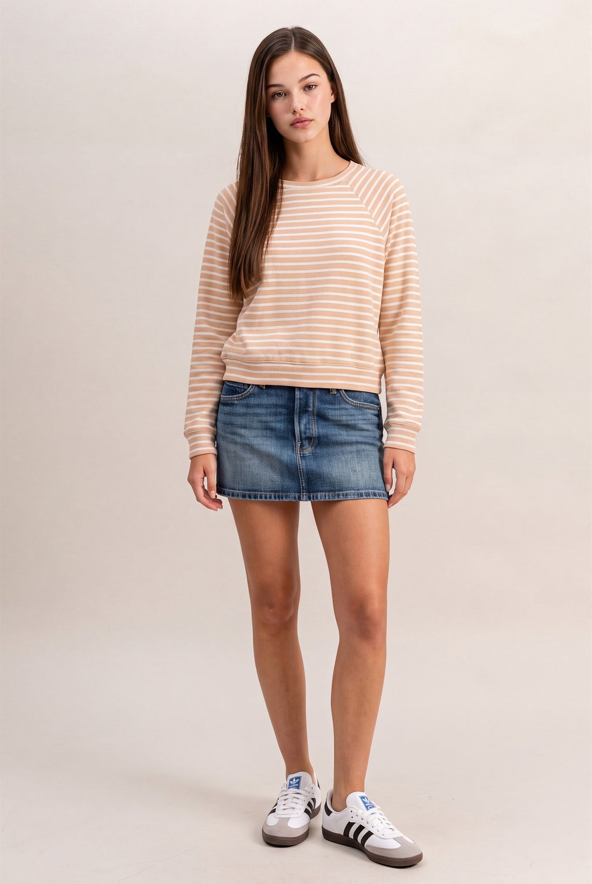 Wholesale Striped Waffle Knit Raglan Top Clothing Tops DZ26E450 SAND DOUBLE ZERO
