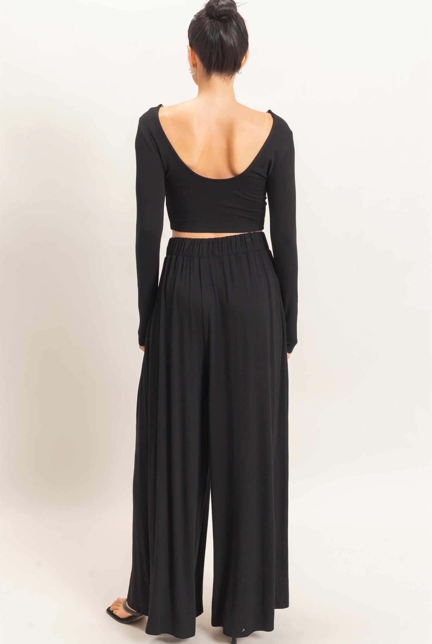 Wholesale Long Sleeve Top & Wide Leg Pants Set Clothing HF26F227-SET-D BLACK HYFVE