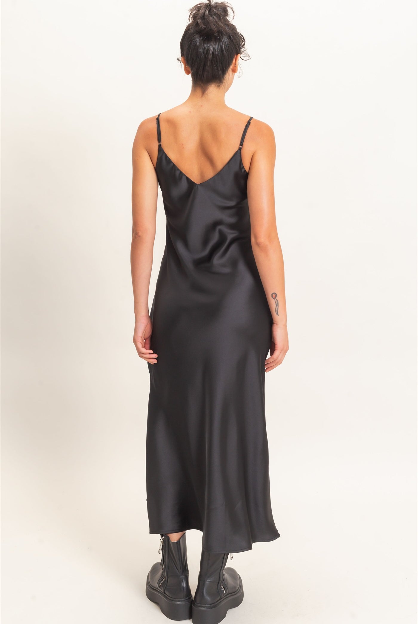 Wholesale Satin V-Neck Slip Dress Dresses DZ26E262 BLACK DOUBLE ZERO