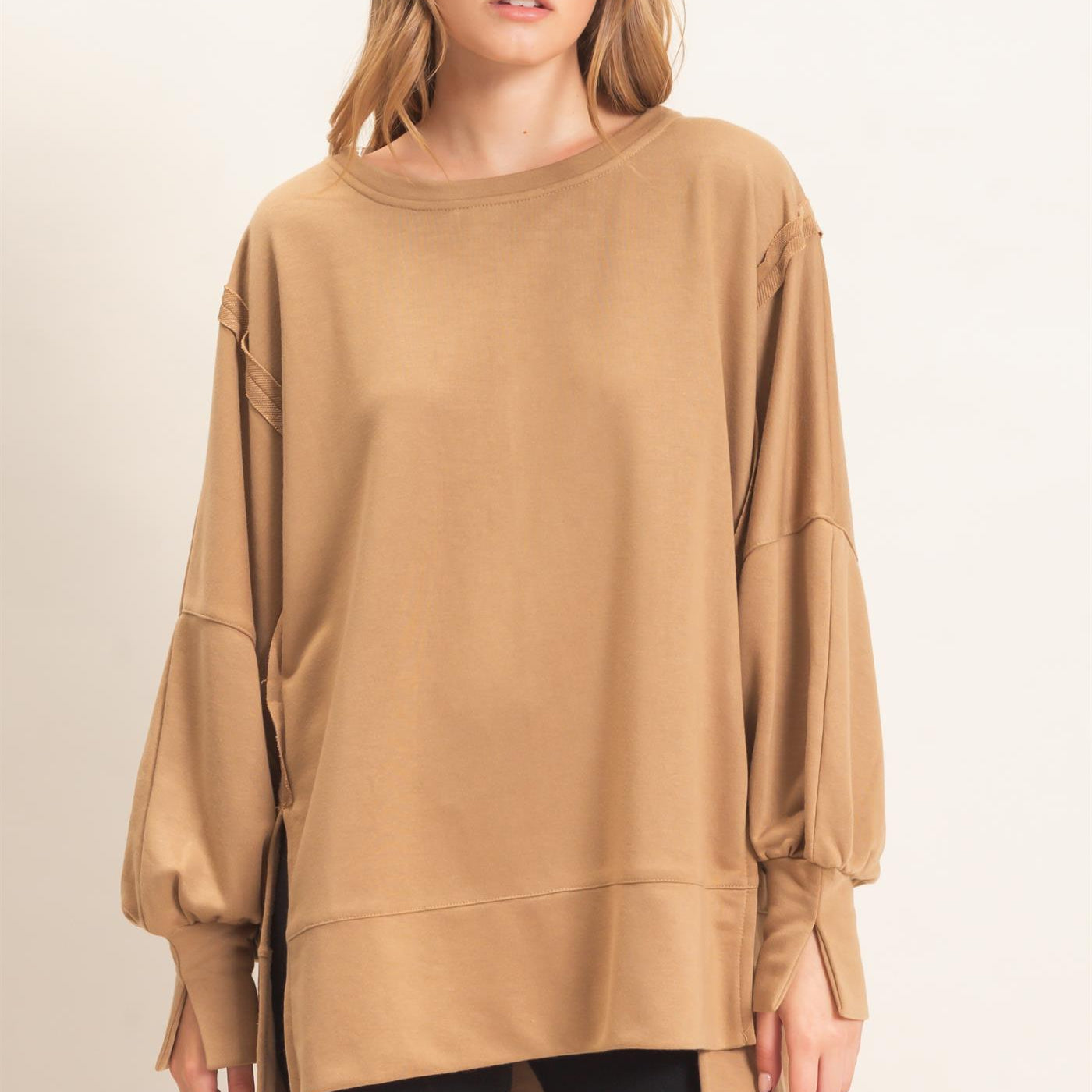 Wholesale Oversized Crew Neck Sweatshirt Sweatshirts HF26F132 CAMEL HYFVE