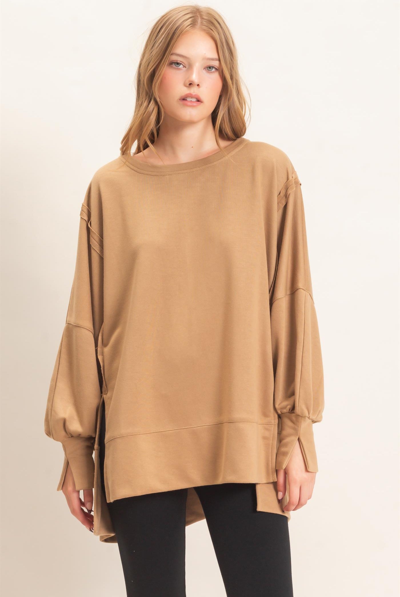 Wholesale Oversized Crew Neck Sweatshirt Sweatshirts HF26F132 CAMEL HYFVE
