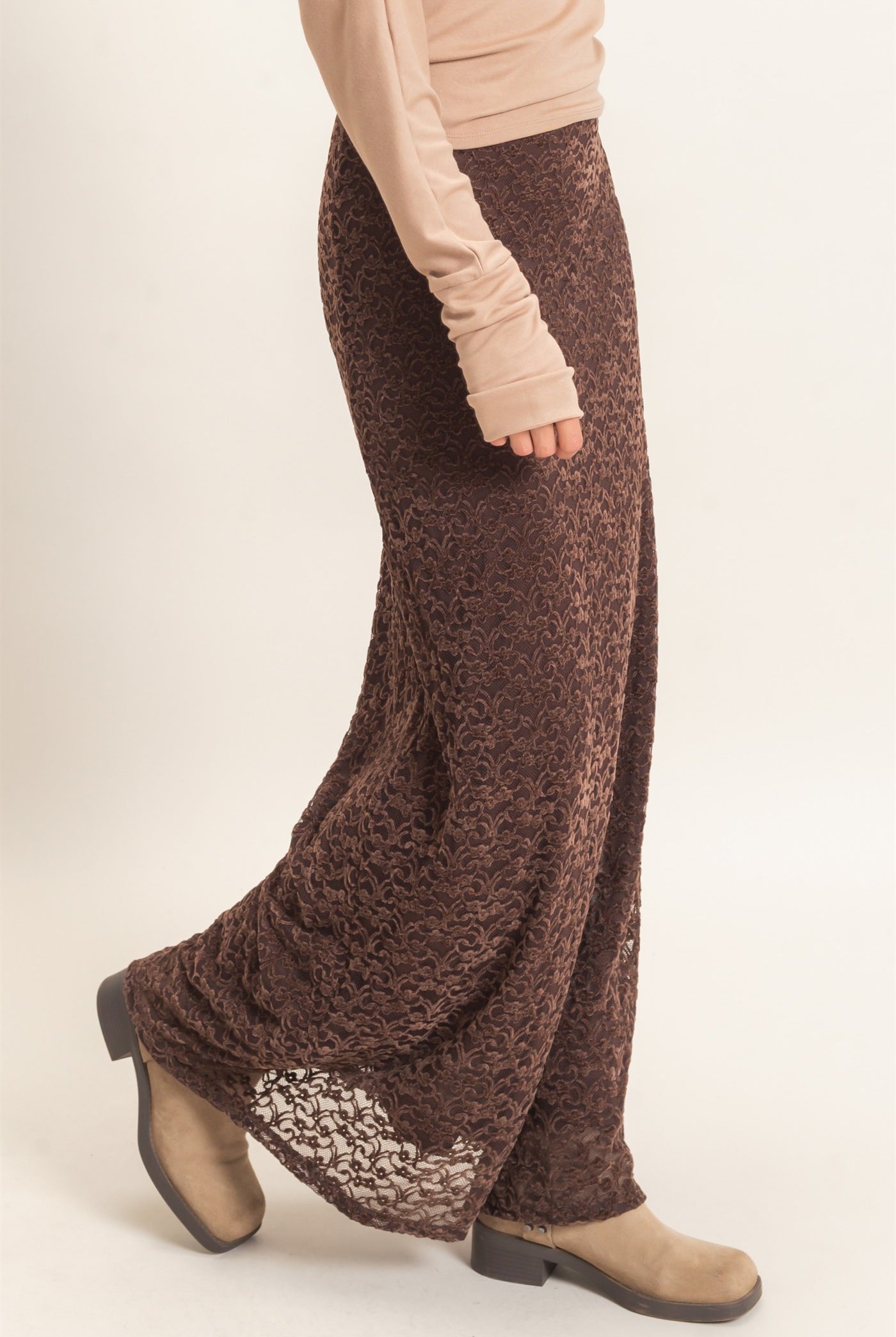 Wholesale Velvet Lace Maxi Skirt Skirts HF26E702 CHOCOLATE HYFVE