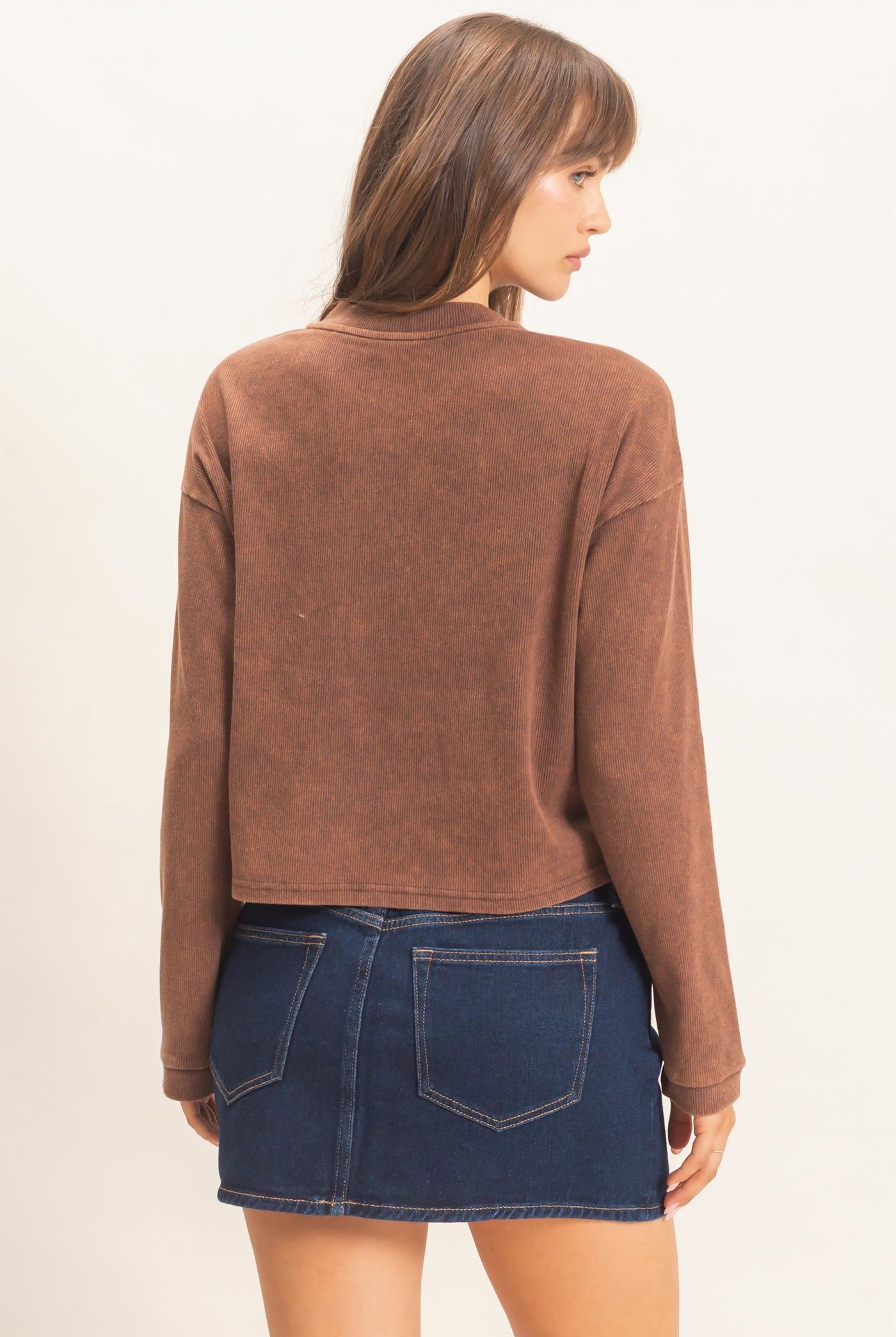 Wholesale Buttoned Henley Top Clothing Tops HF26F081 BROWN HYFVE