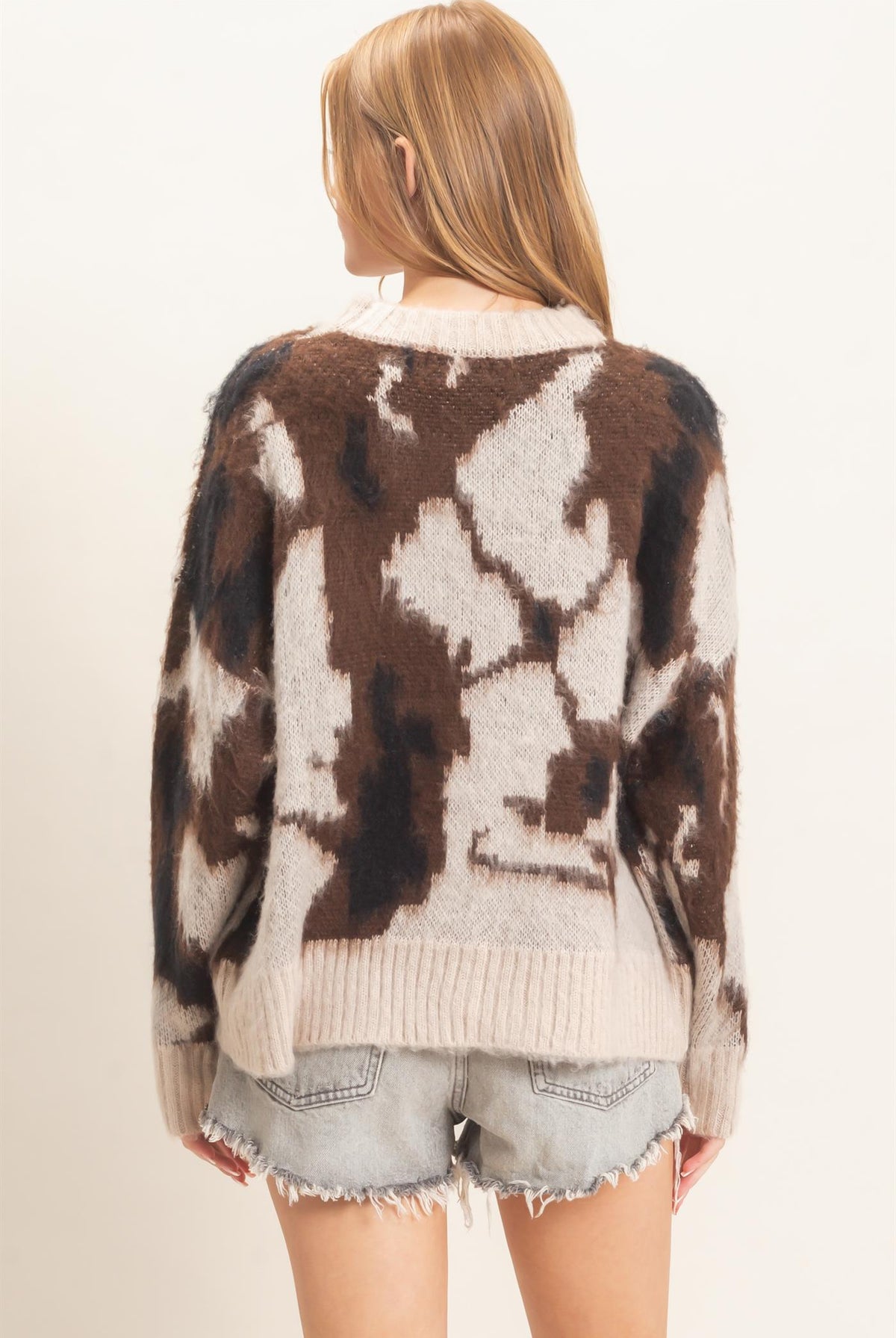 Wholesale Abstract Jacquard Mock Neck Sweater Sweaters HF26E663 SAND HYFVE