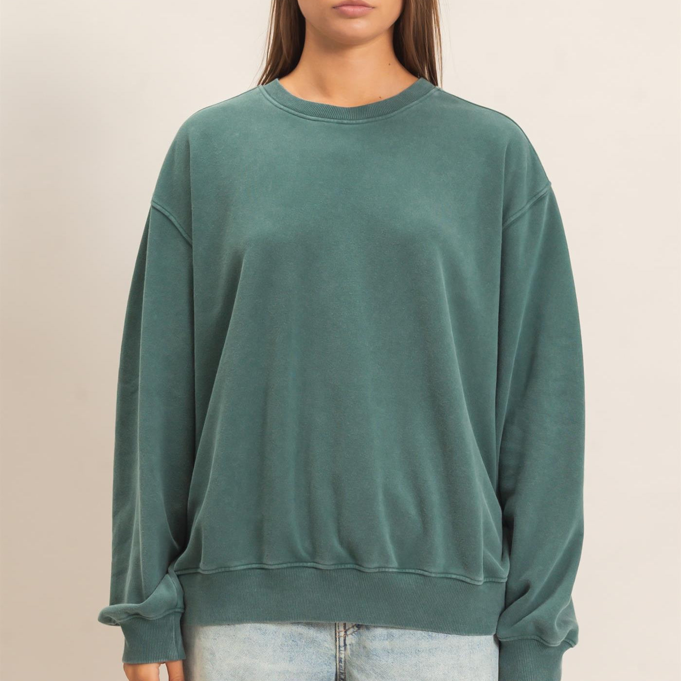 Wholesale Mineral Wash Crew Neck Sweatshirt Sweatshirts DZ26E990 DARK GREEN DOUBLE ZERO