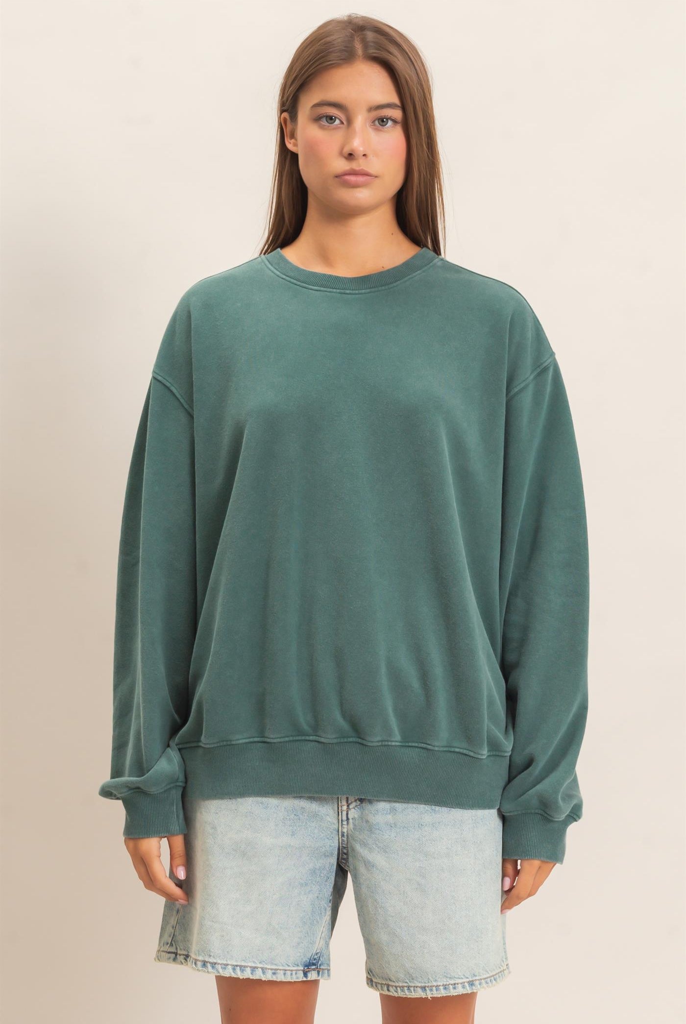 Wholesale Mineral Wash Crew Neck Sweatshirt Sweatshirts DZ26E990 DARK GREEN DOUBLE ZERO