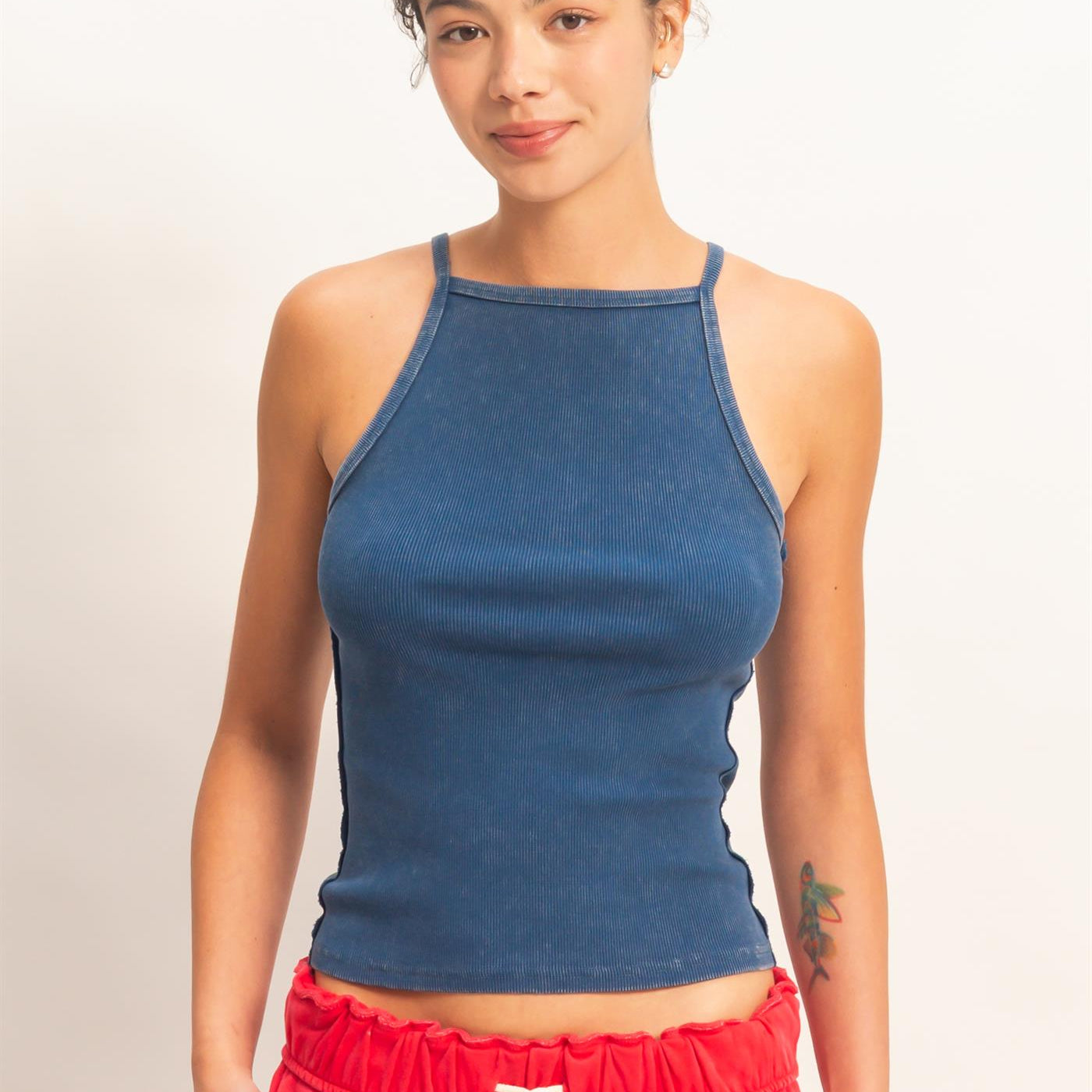 Wholesale Square Neck Acid Wash Tank Top Tank Tops DZ26C105 NAVY DOUBLE ZERO