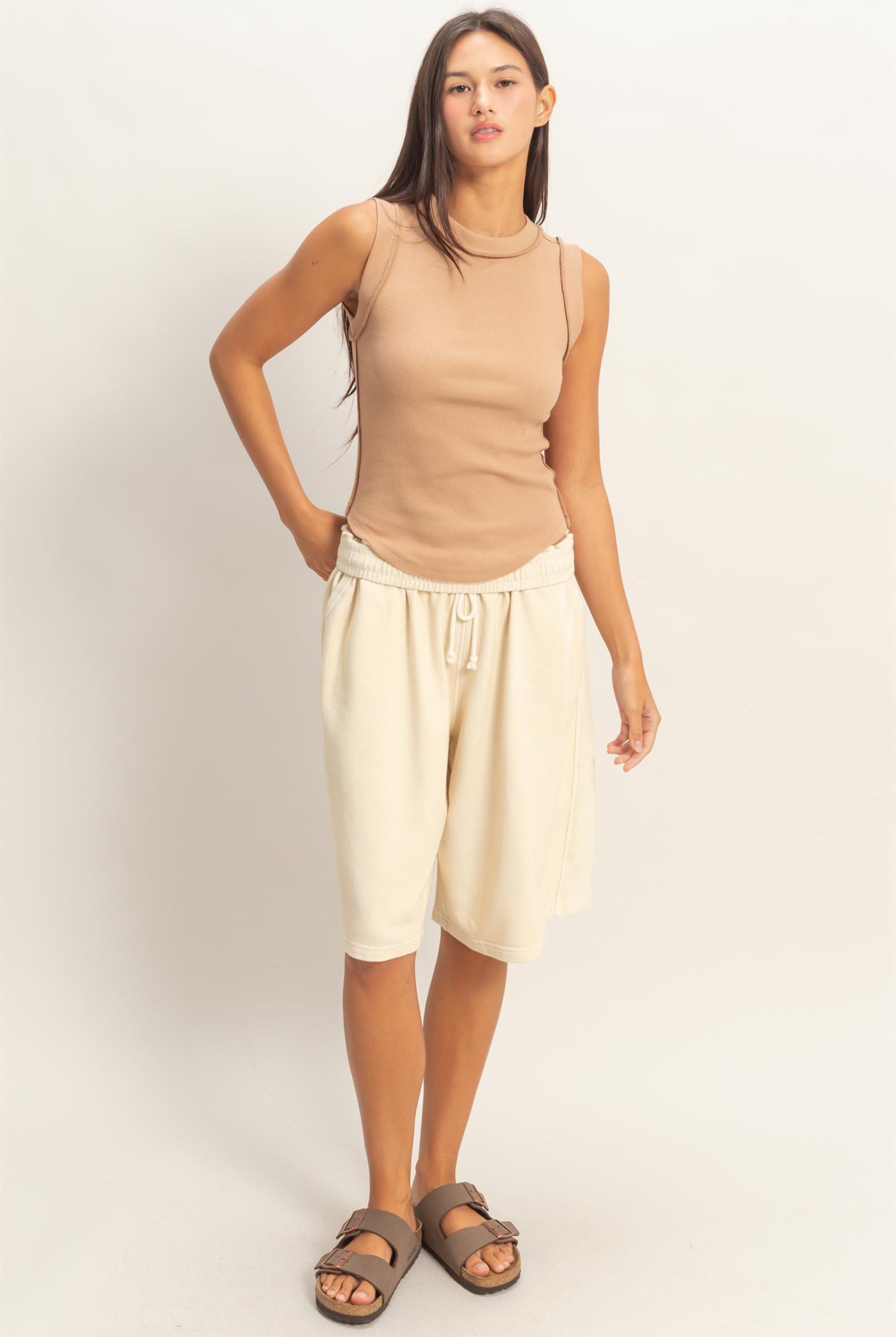 Wholesale Seam Detail Tank Top Tank Tops DZ26A369 DARK TAUPE DOUBLE ZERO