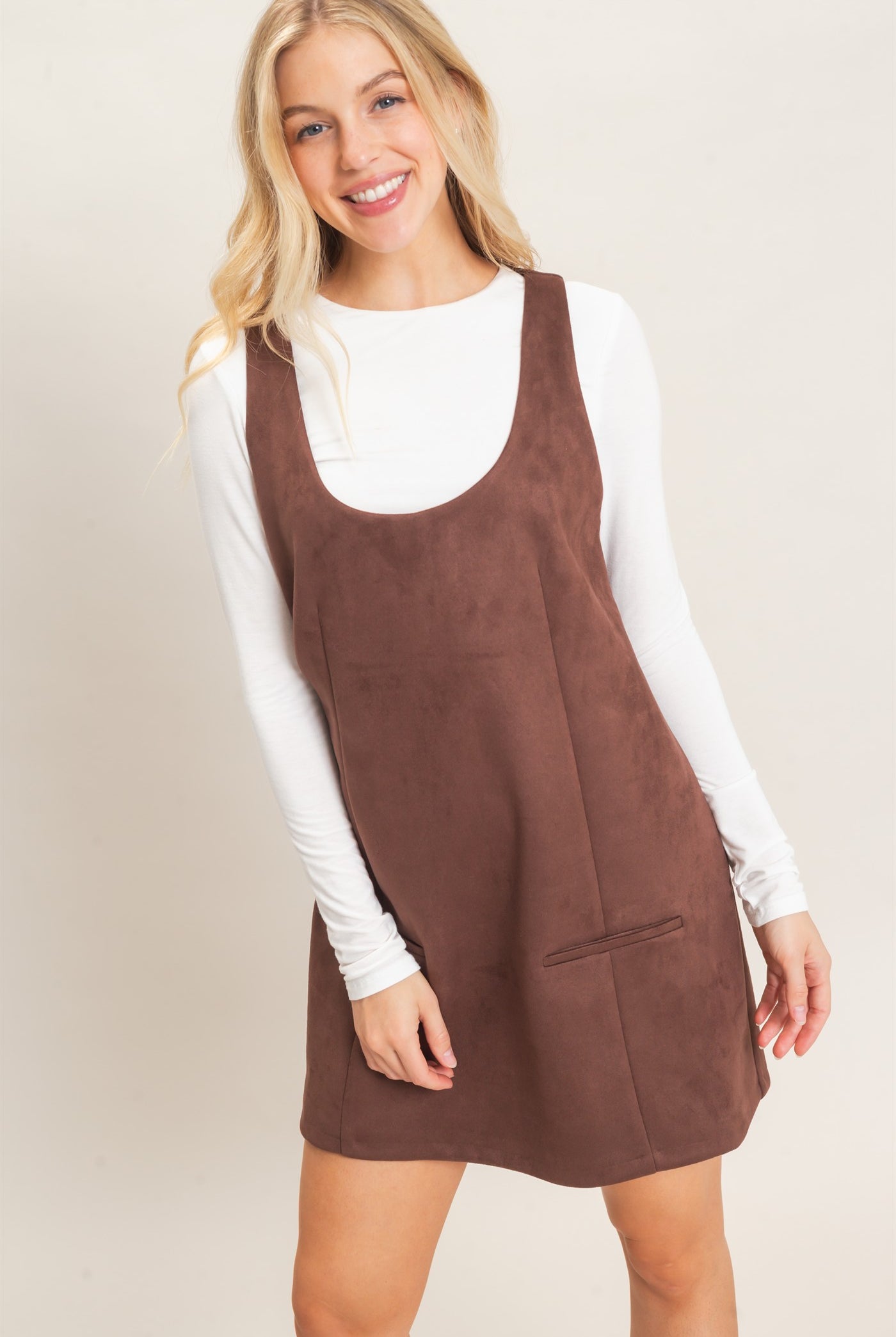Wholesale Sleeveless Suede Mini Dress Dresses HF26F219 CHESTNUT HYFVE