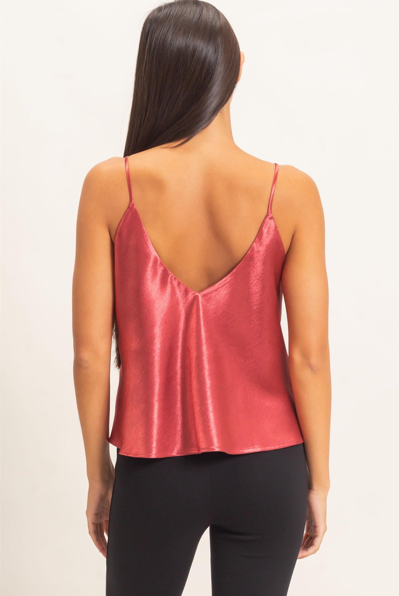 Wholesale V-Neck Satin Cami Top Camisoles DZ26C976 DARK RED DOUBLE ZERO