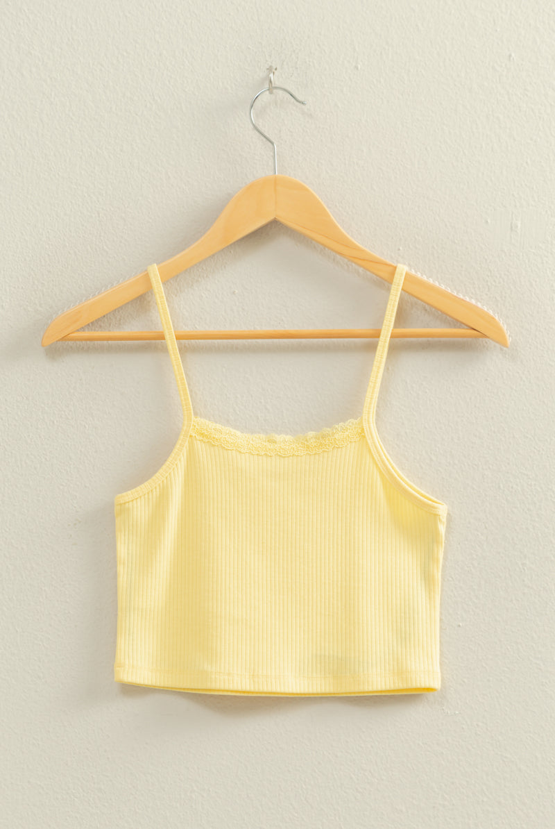 Wholesale Ribbed Lace Detail Cami Crop Top Clothing Tops DZ22C573 BUTTER DOUBLE ZERO