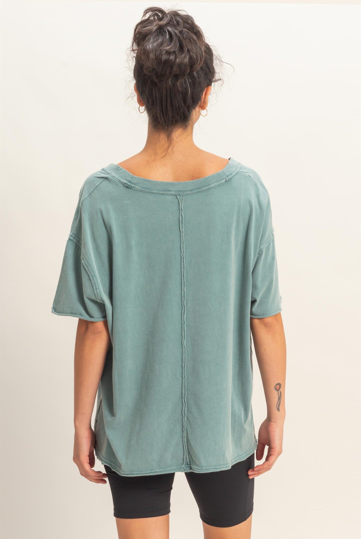 Wholesale Washed V-Neck Oversized Tee Clothing Tops DZ26A760 DARK TEAL DOUBLE ZERO