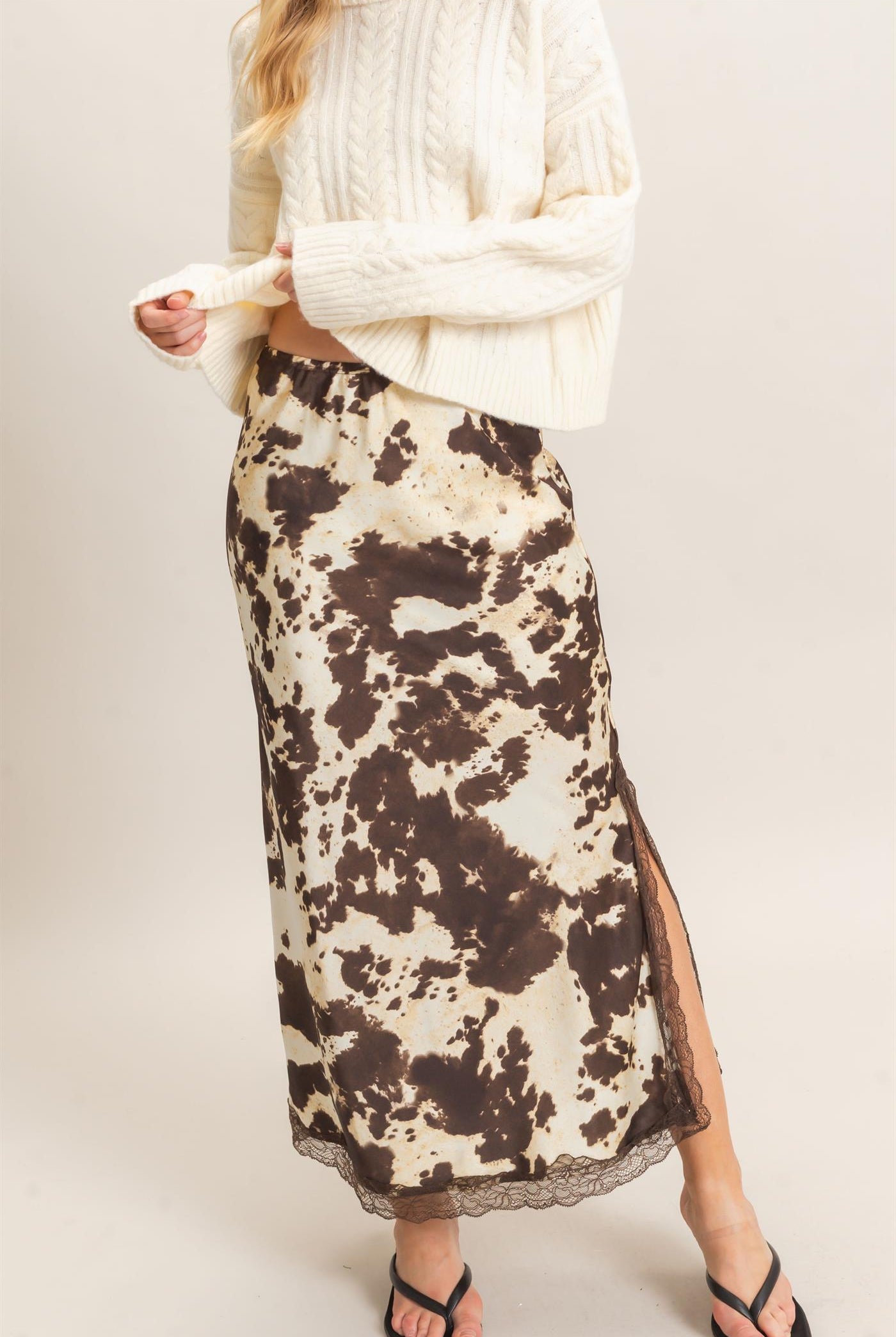 Wholesale Satin Cow Print Skirt Skirts HF26C851 BROWN HYFVE