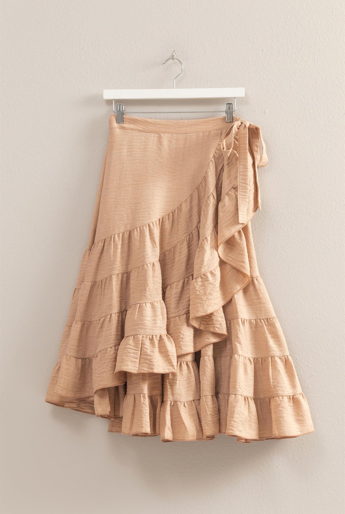 Wholesale High-Waist Tiered Wrap Maxi Skirt Skirts HF24F553 TAUPE HYFVE