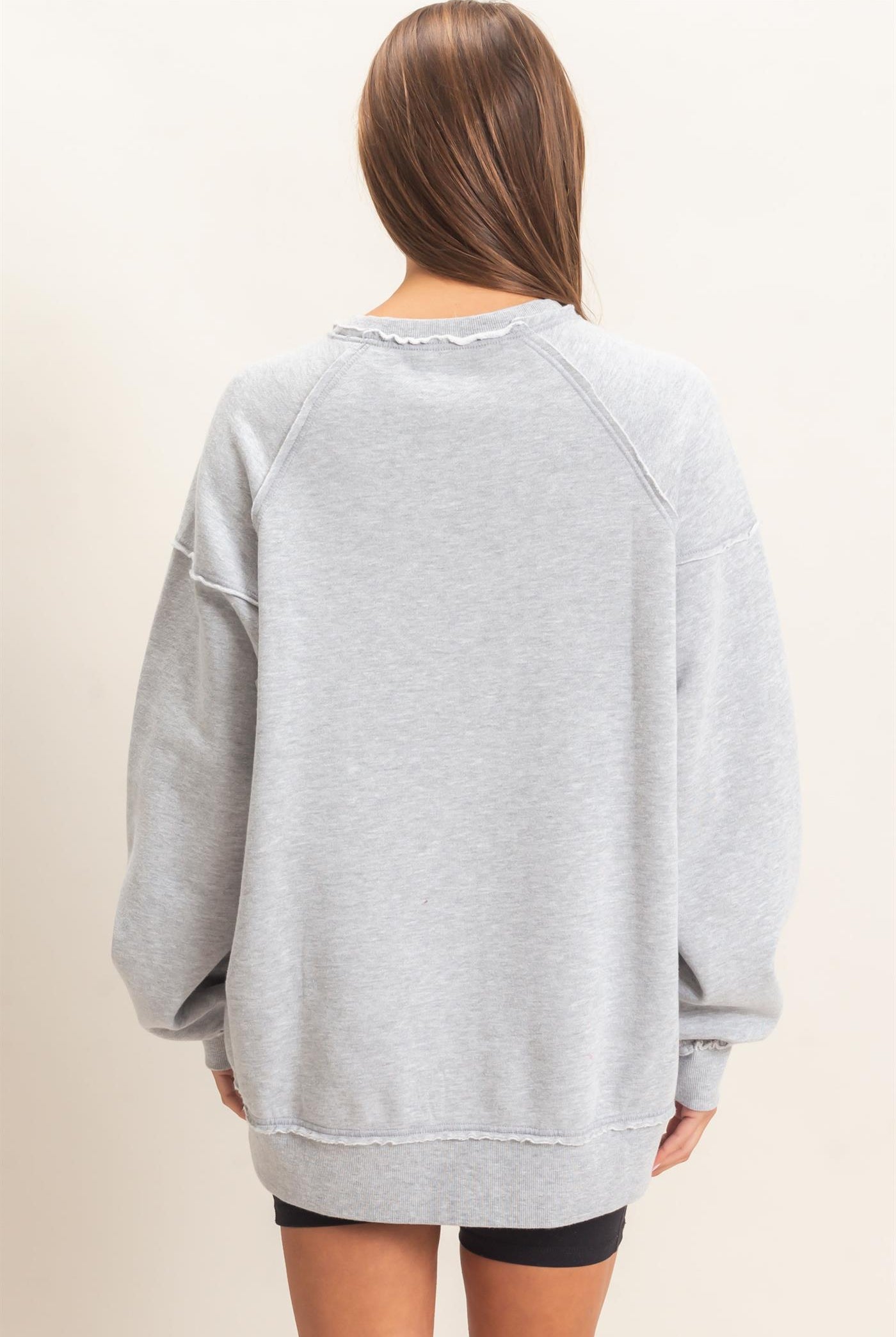 Wholesale Acid Wash Raw Edge Sweatshirt Sweatshirts DZ26C910 HEATHER GRAY DOUBLE ZERO