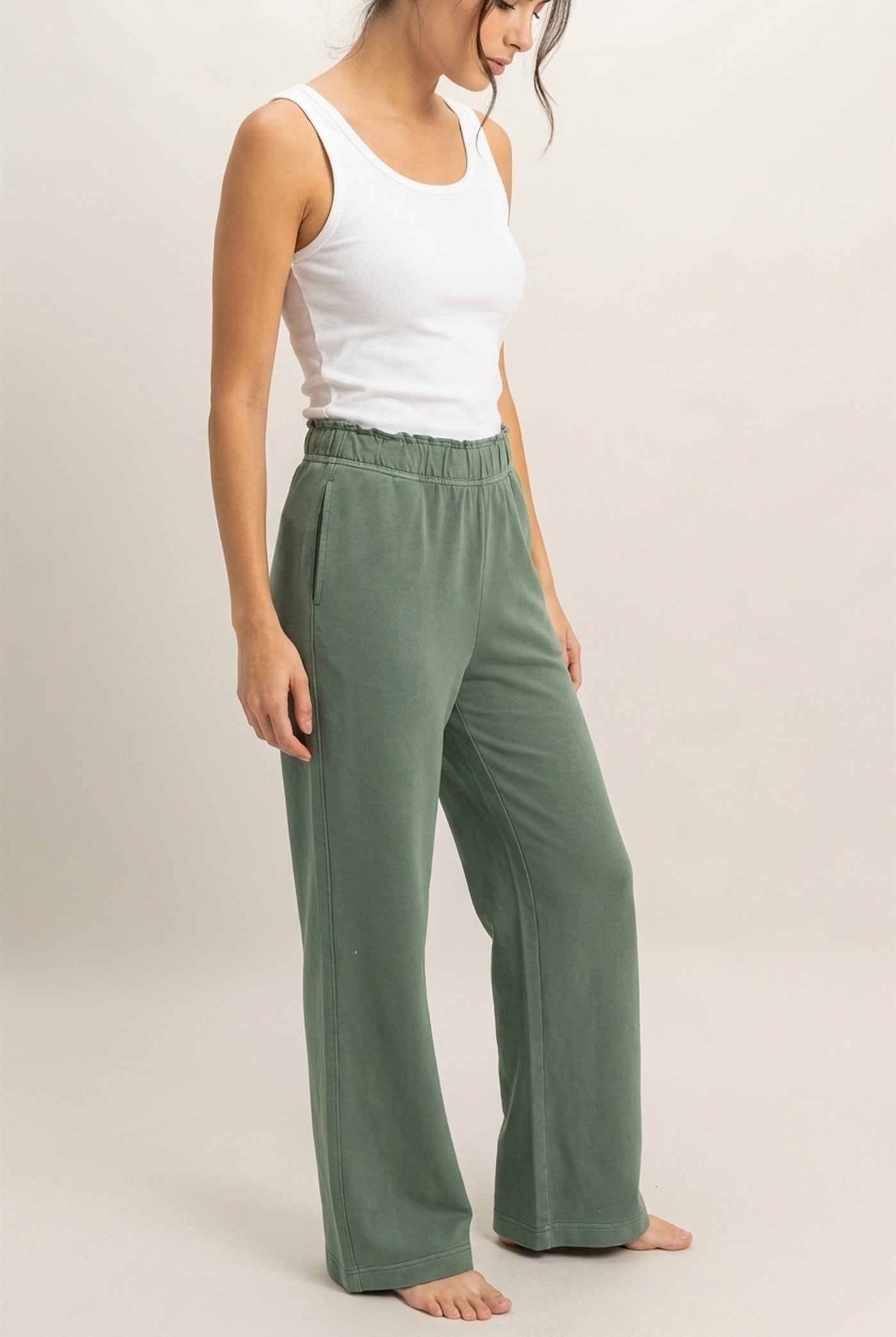 Wholesale High Waist Flare Pants Pants DZ24C346-D GRAY GREEN DOUBLE ZERO