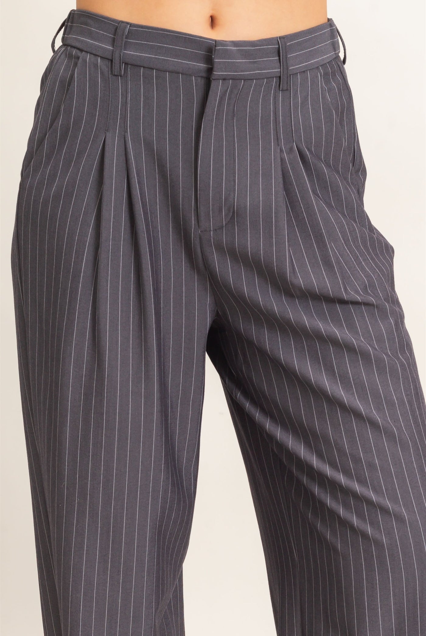 Wholesale Pinstripe Wide-Leg Trousers Pants DZ26E426 DARK GRAY DOUBLE ZERO