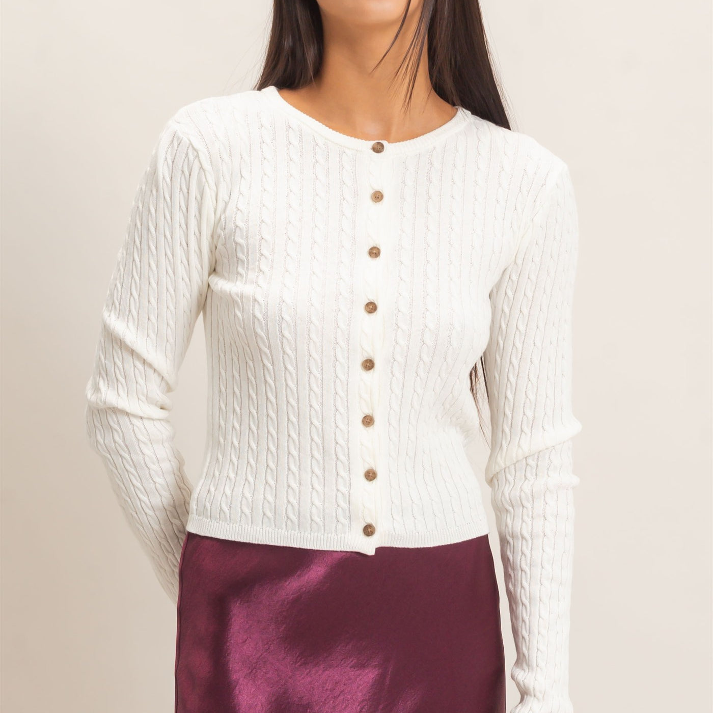 Wholesale Cable Knit Cardigan Cardigans DZ26E256 CREAM DOUBLE ZERO