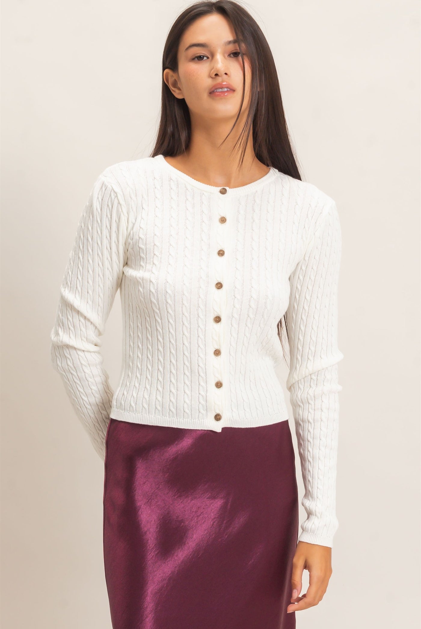 Wholesale Cable Knit Cardigan Cardigans DZ26E256 CREAM DOUBLE ZERO