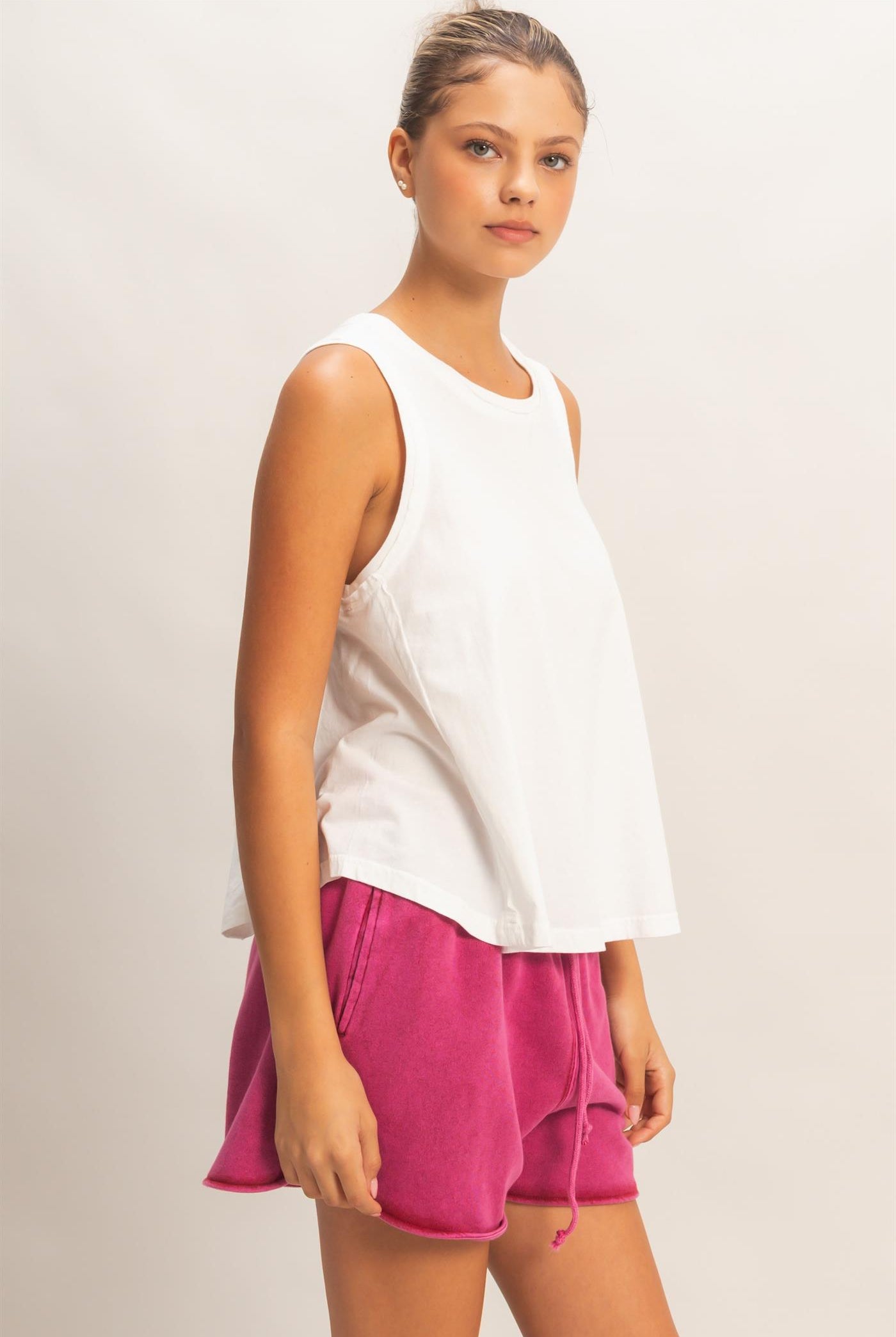 Wholesale Raw Edge Details Sleeveless Washed Top Clothing Tops DZ26E278 WHITE DOUBLE ZERO