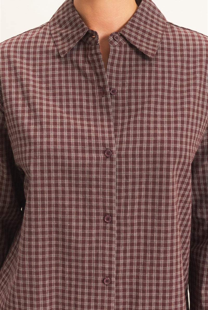 Wholesale Plaid Button-Up Shirt Shirts DZ26F012 BROWN DOUBLE ZERO
