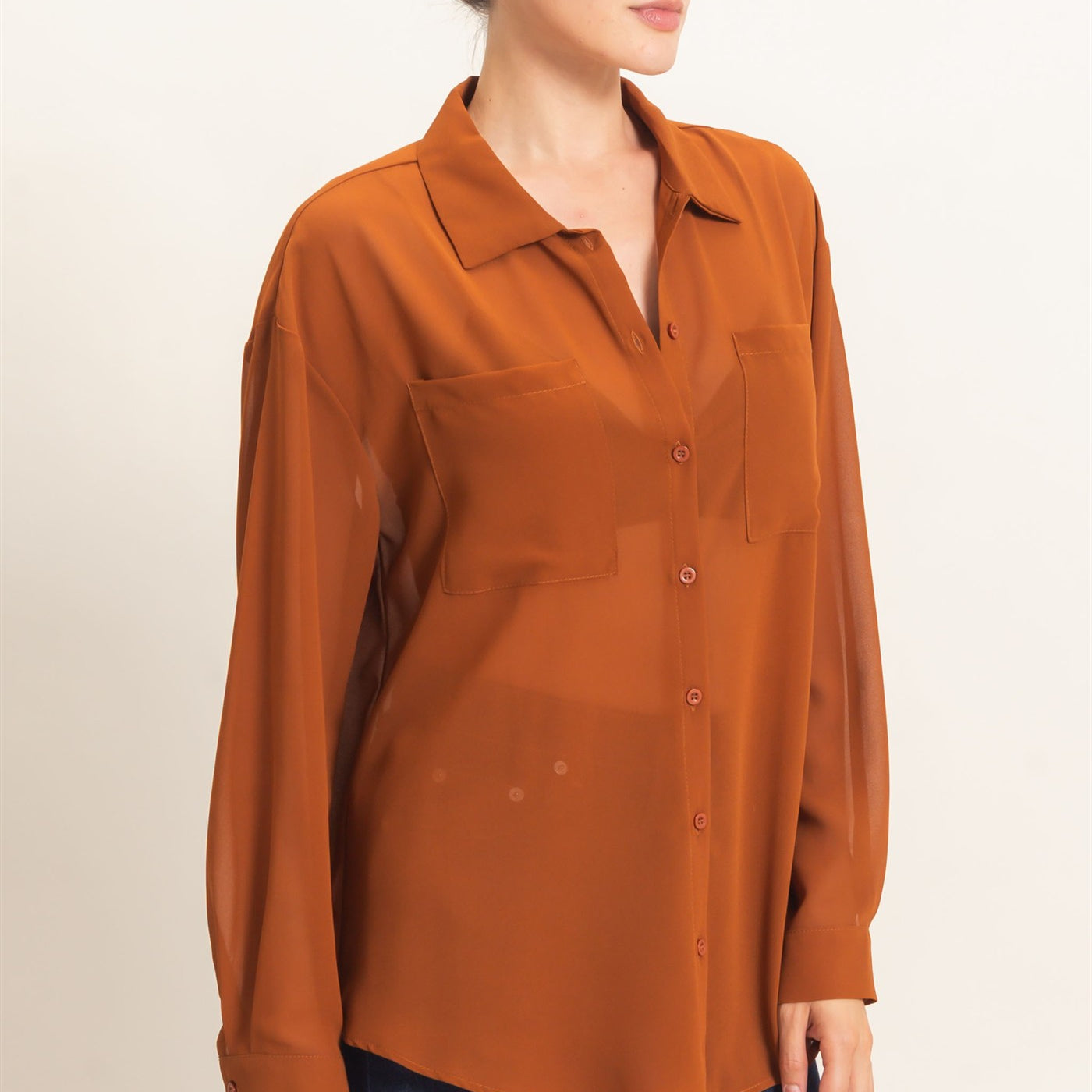 Wholesale Button-Down Collar Blouse Shirts HF26F067 CAMEL HYFVE