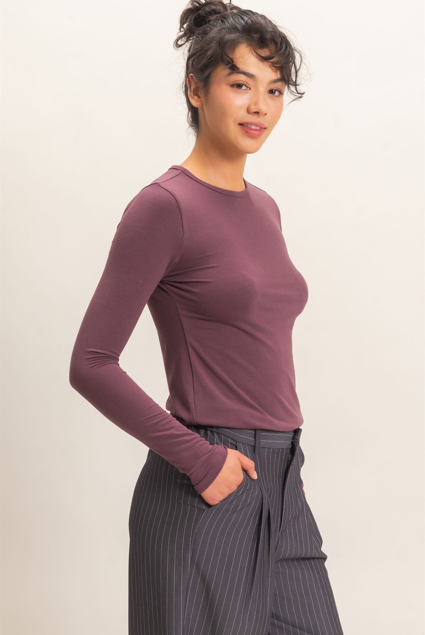 Wholesale Crew Neck Long Sleeve Top Clothing Tops DZ26E258 COCOA DOUBLE ZERO
