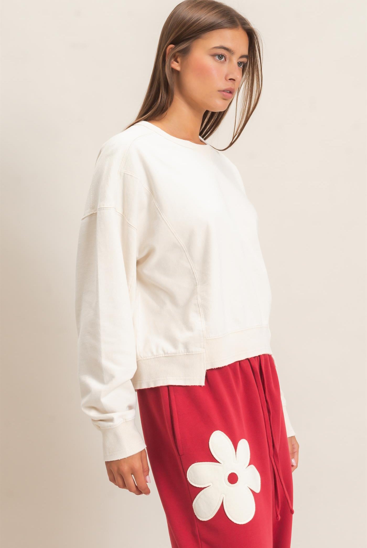 Wholesale Acid Wash Seam Detail Crew Neck Sweatshirt Sweatshirts DZ26E260 ALPACA DOUBLE ZERO