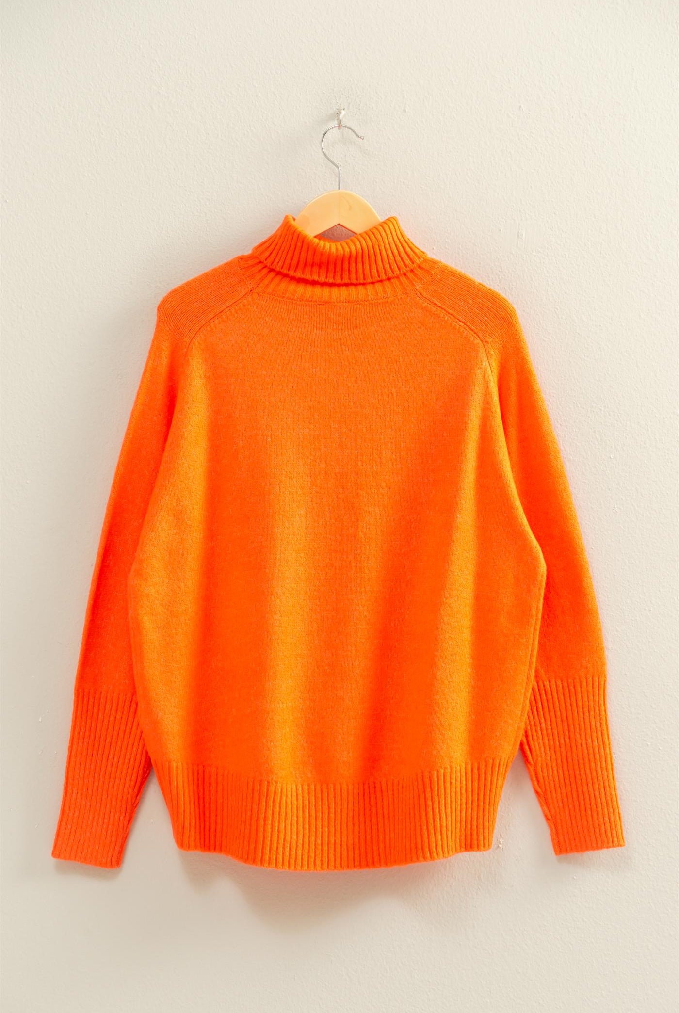 Wholesale Oversized High Low Turtleneck Sweater Sweaters DZ25C943 ORANGE RED DOUBLE ZERO