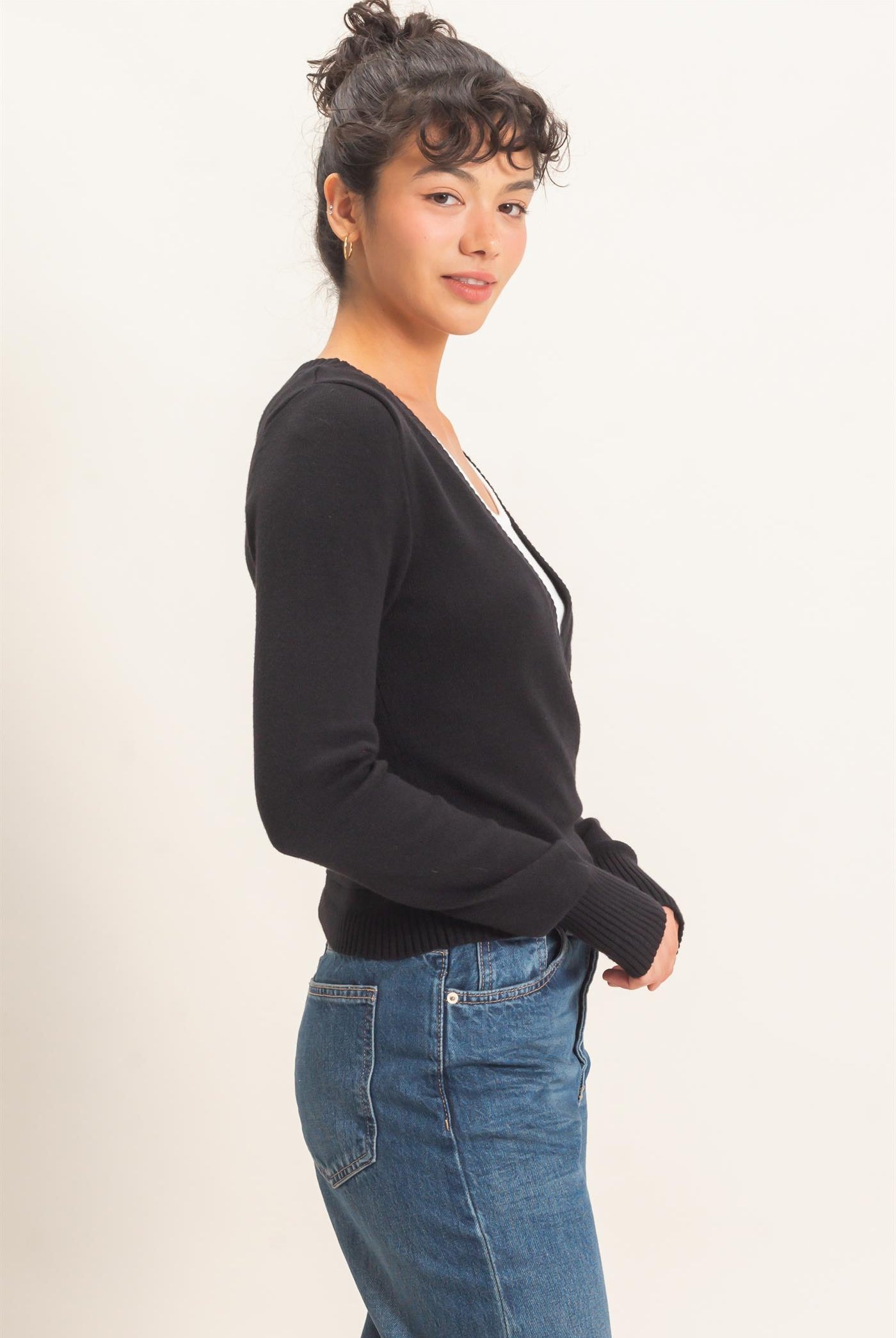 Wholesale Wrap Knit Cardigan Sweaters DZ26F393 BLACK DOUBLE ZERO