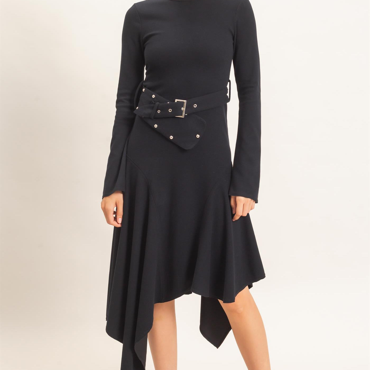 Wholesale Asymmetrical Knit Dress Dresses HF26E992 BLACK HYFVE