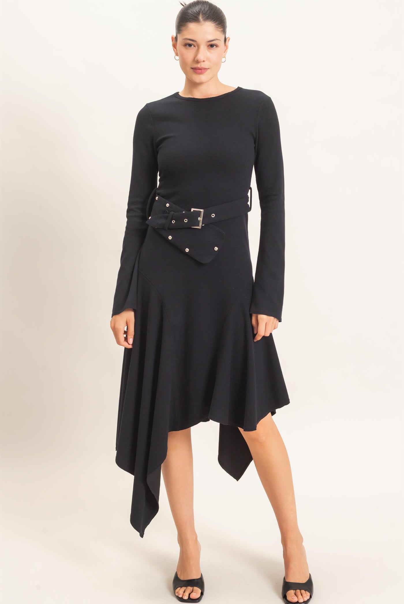 Wholesale Asymmetrical Knit Dress Dresses HF26E992 BLACK HYFVE