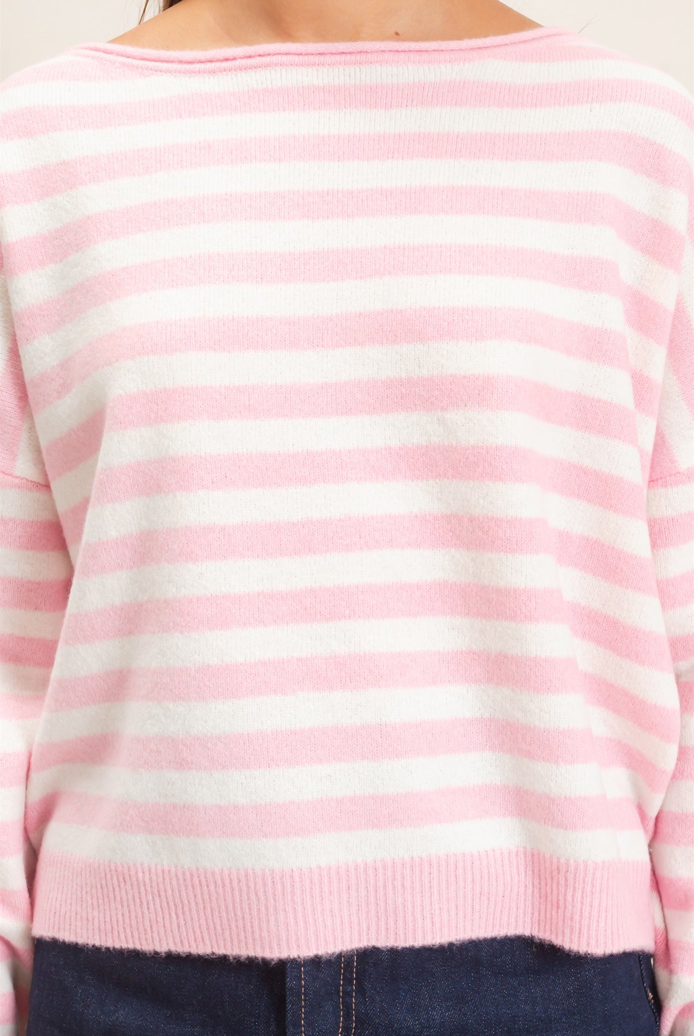 Wholesale Off The Shoulder Striped Sweater Sweaters DZ26E653 PINK DOUBLE ZERO