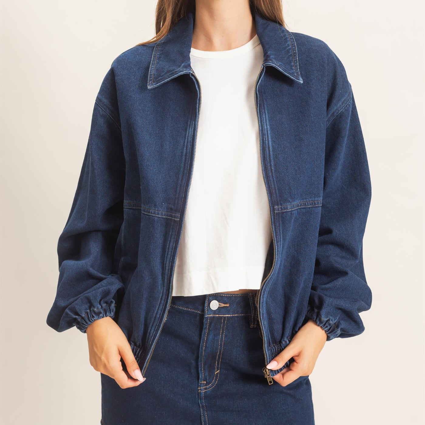 Wholesale Enzyme Wash Denim Jacket Coats & Jackets HF26C924 DARK DENIM HYFVE