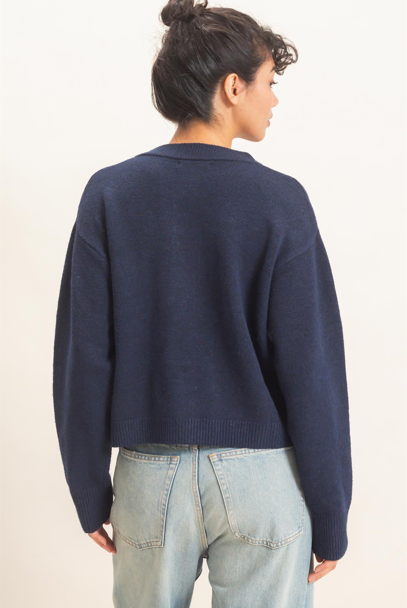 Wholesale Crew Neck Button Front Cardigan Cardigans DZ26E639 NAVY DOUBLE ZERO