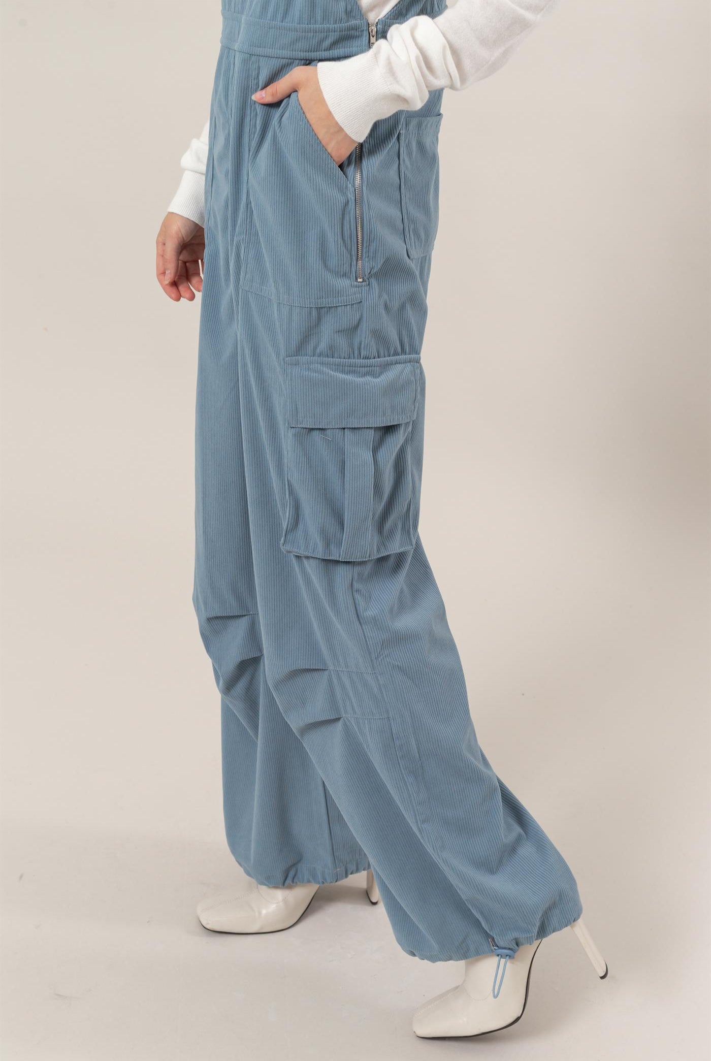 Wholesale Corduroy Cargo Overalls Clothing HF24F288 BLUE HYFVE