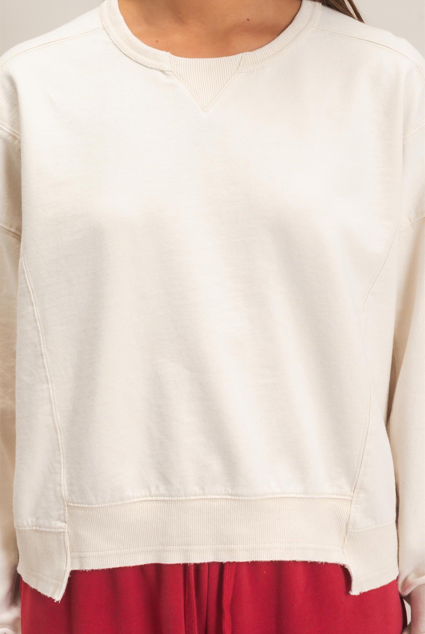 Wholesale Acid Wash Seam Detail Crew Neck Sweatshirt Sweatshirts DZ26E260 ALPACA DOUBLE ZERO