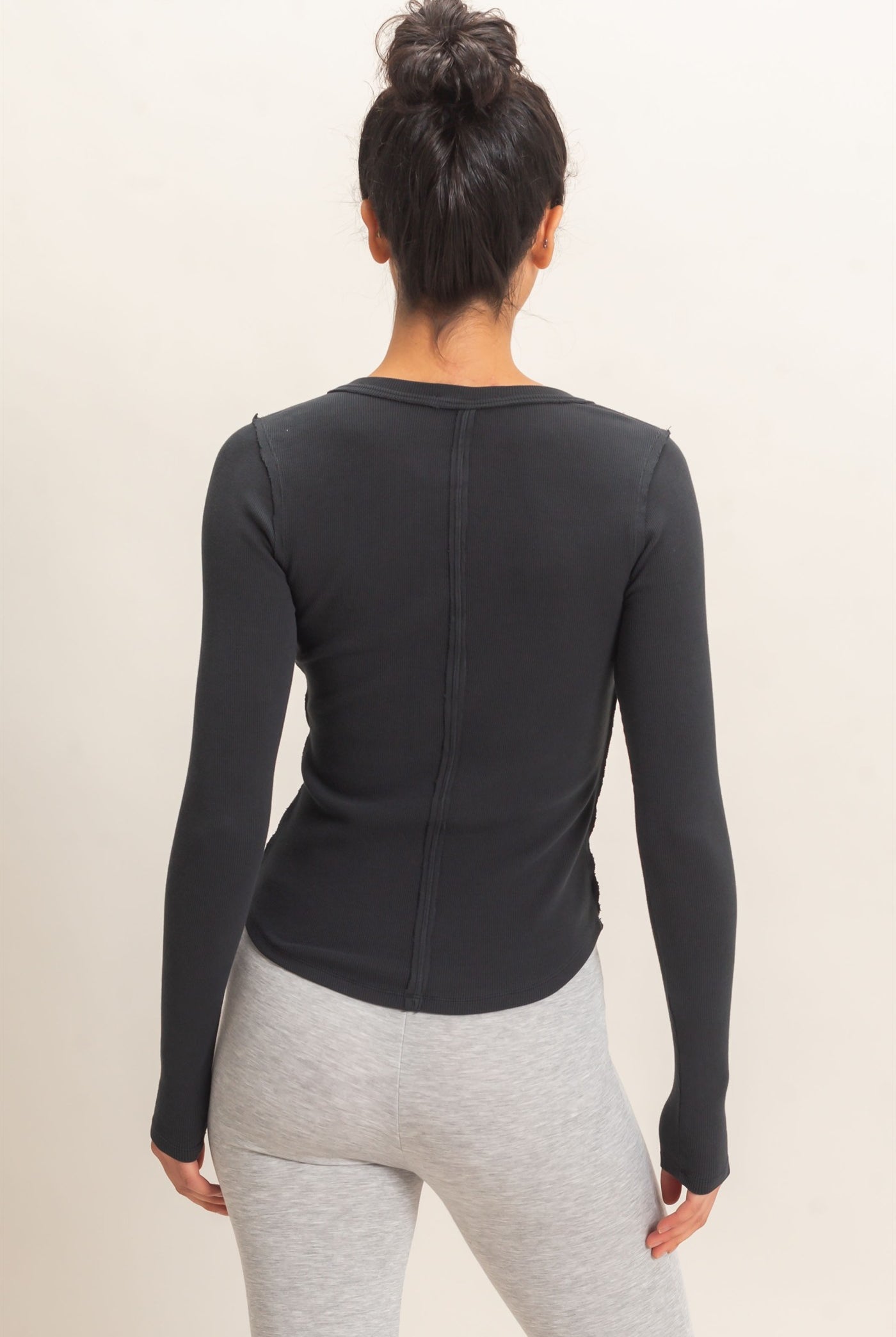 Wholesale Pigment Dye Henley Long Sleeve Top Clothing Tops DZ26C882 BLACK DOUBLE ZERO
