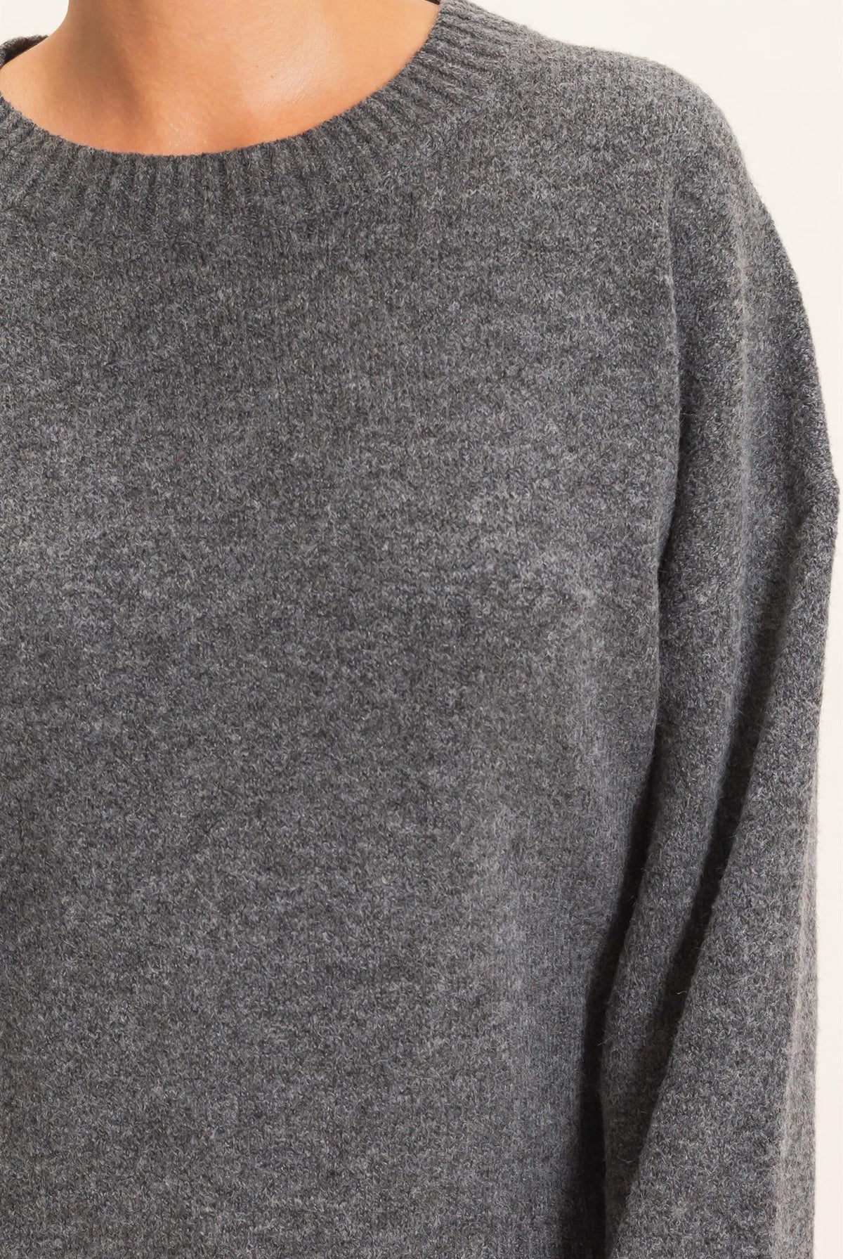 Wholesale Relaxed Fit Crew Neck Sweater Sweaters DZ26E956 CHARCOAL DOUBLE ZERO