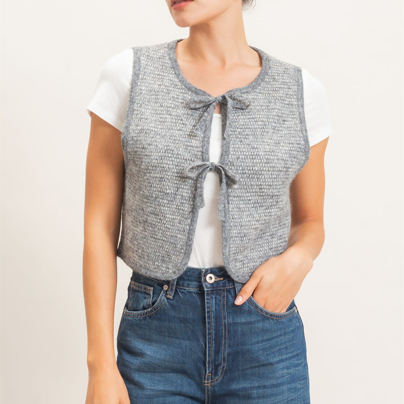 Wholesale Sweater Vest With Front Ties Sweaters HF26E140 GRAY HYFVE
