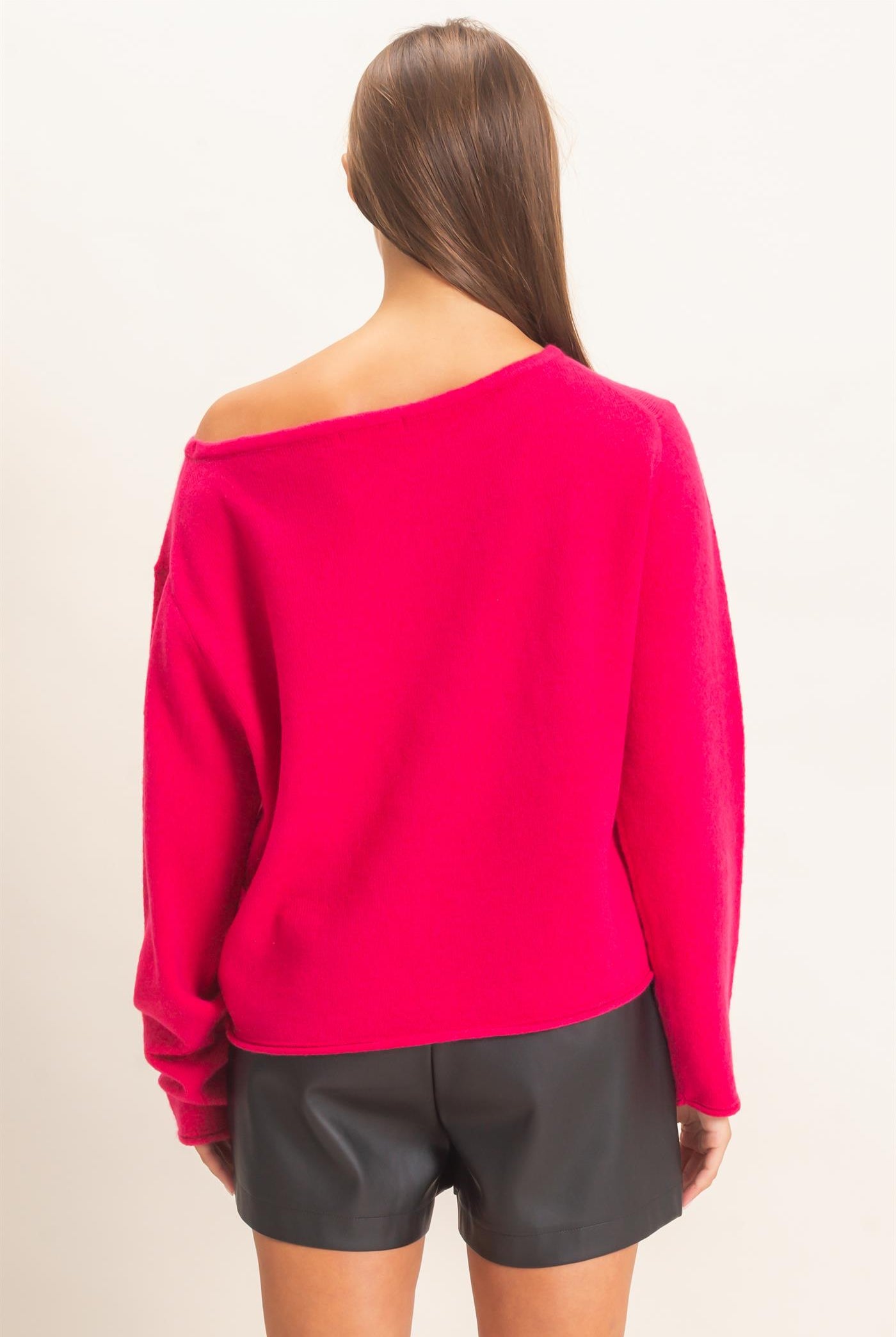 Wholesale Off The Shoulder Sweater Sweaters DZ26E652 FUCHSIA DOUBLE ZERO