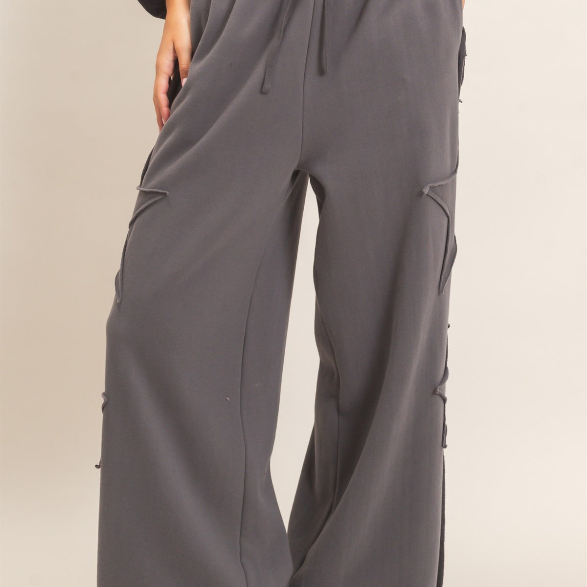 Wholesale French Terry Star Patch Sweatpants Pants DZ27A197 CHARCOAL DOUBLE ZERO