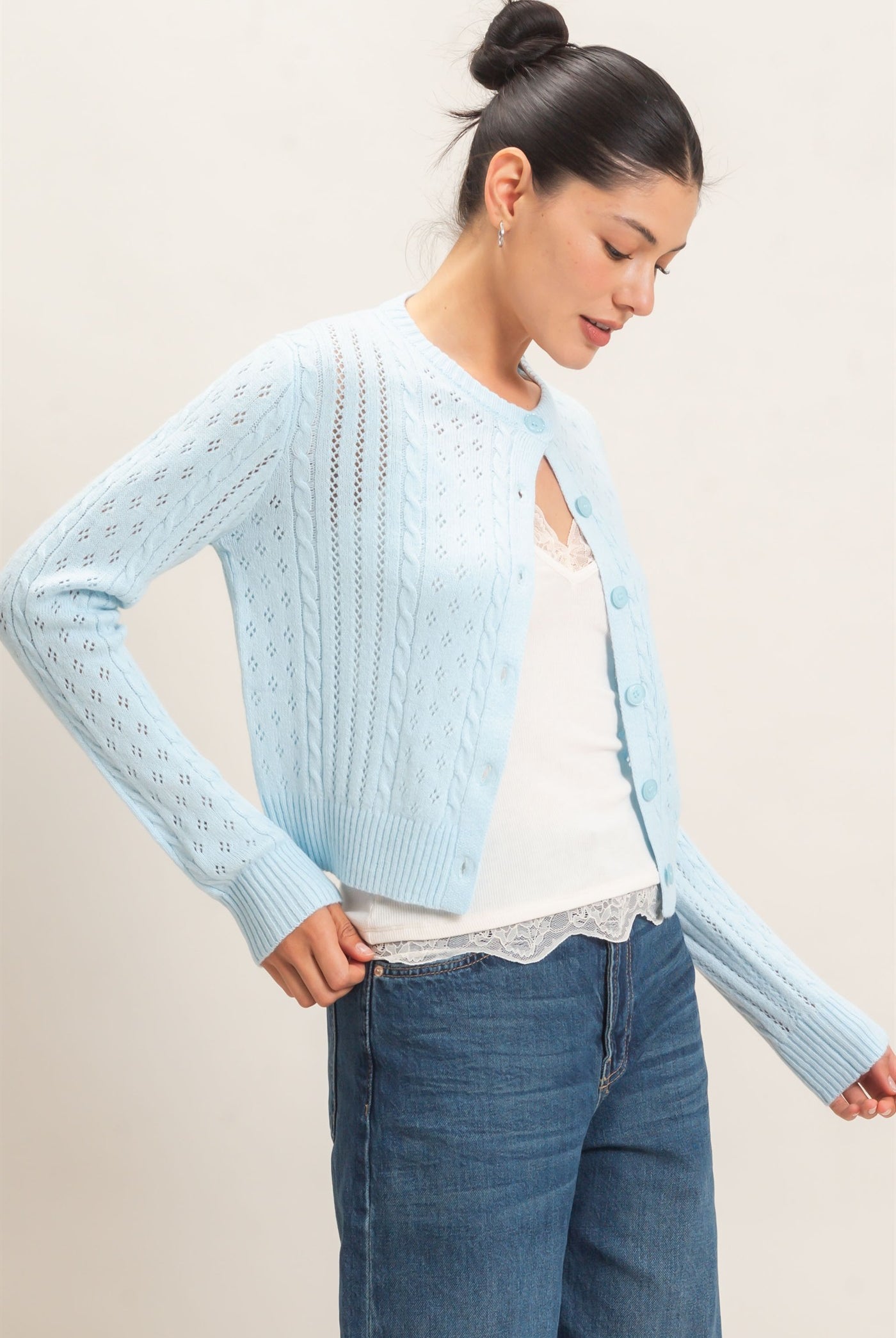 Wholesale Cable Knit Cardigan Cardigans HF26E150 BLUE HYFVE