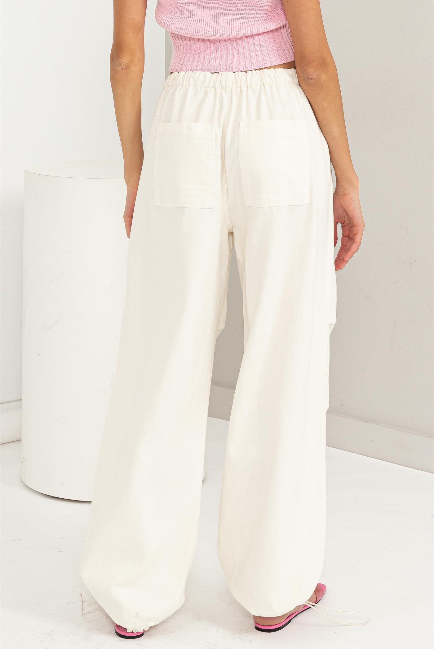 Wholesale Mid Rise Parachute Pants Pants DZ24A518 CREAM DOUBLE ZERO